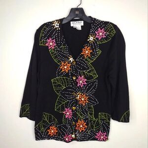 Jack B. Quick Cardigan Sweater Embroidered Beaded Medium Ugly Christmas Sweater